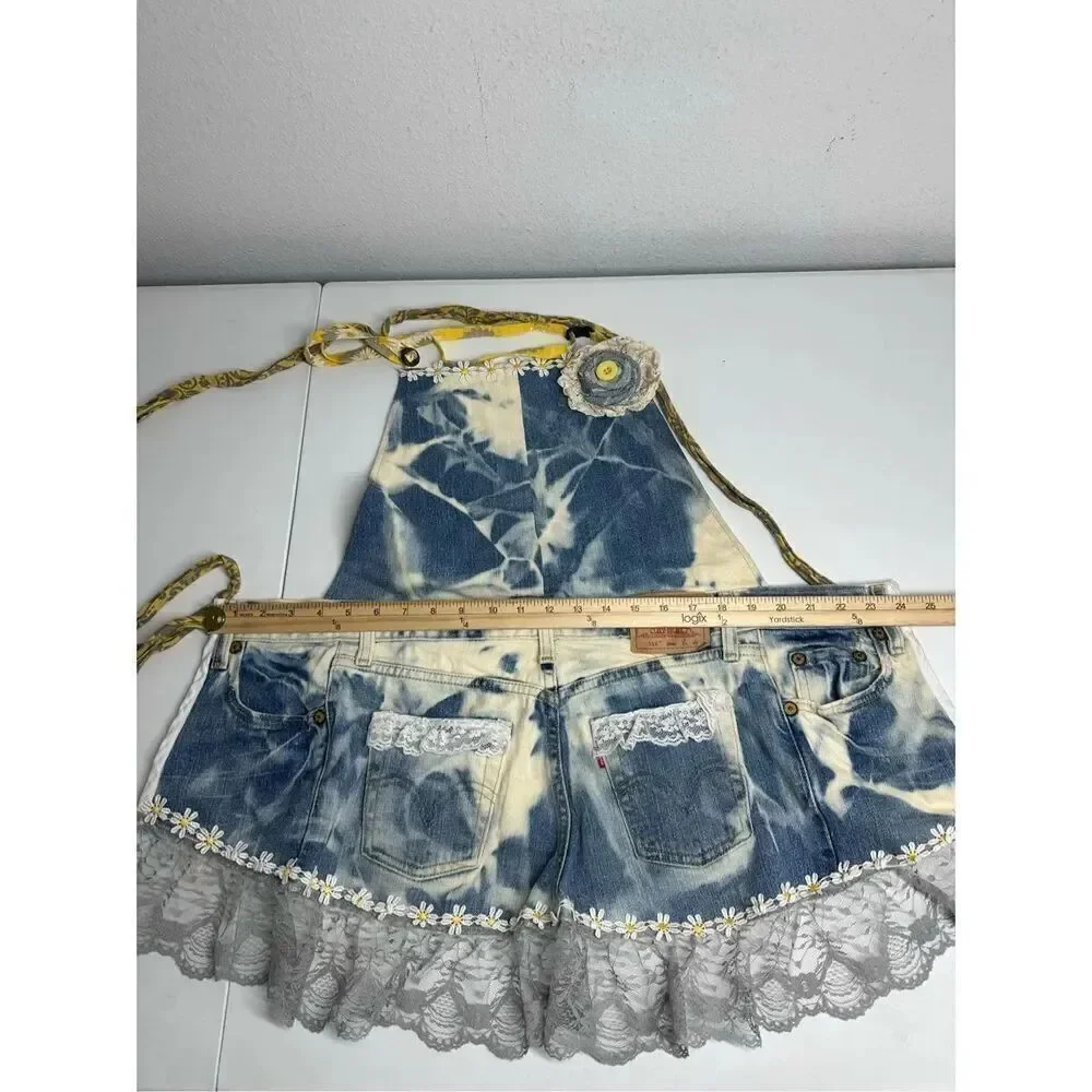 Handmade Vintage Apron Denim Lace Size Adult Levi’s Tie Dye